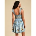 thumbnail image 2 of Multicolor Floral Print Ruched Square Neck Tie-Shoulder Mini Dress For Women, 2 of 8