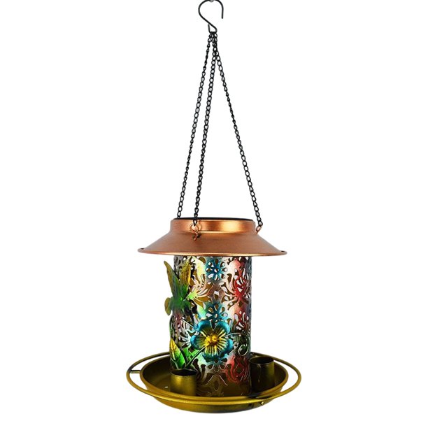 Lámpara Hierro Con Solar para Jardín Comedero para Pájaros Lámpara para Césped Bandeja Alimentación Creativa para Exteriores Jardín (color)