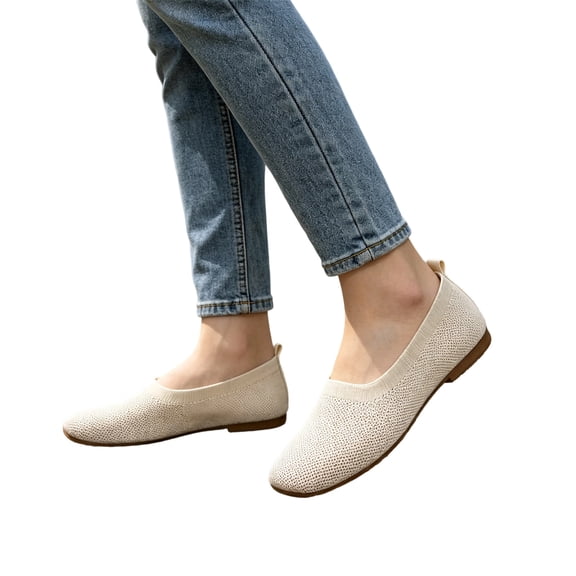Women's Knit Square Toe Ballet Flats, Slip‑On Casual Flat Shoes