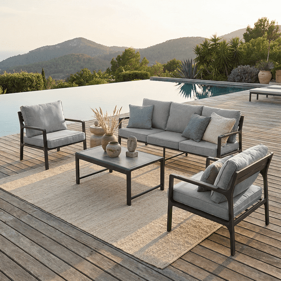 MOALCOFER 4-Piece Outdoor Conversation Set, Modern Patio Furniture with Weather-Resistant Cushions & Aluminum Coffee Table, for Backyard Garden Poolside