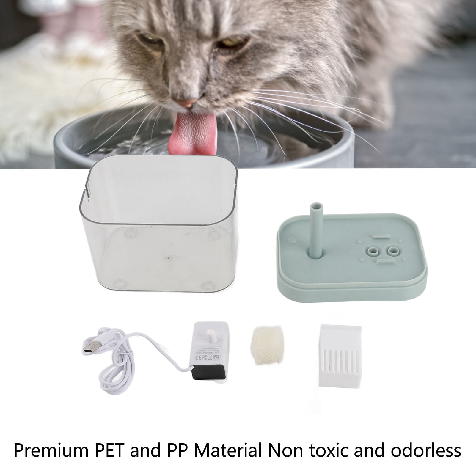 NFTIGB Cat Water Fountain Automatic Quiet USB Powered Transparent Pet Water Dispenser with Elbow Tube 1.5L / 50.72 oz Blue Lid