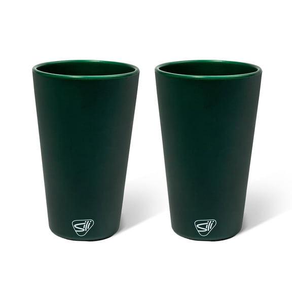 Silipint 16oz Silicone Pint Glass – Unbreakable BPA-Free Reusable Silicone Drinking Cup – Flexible Dishwasher Microwave & Freezer Safe – Stemless Glass for Water Coffee, Forest Green - Pack of 2