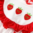 thumbnail image 5 of SUYOLL Toddler Girls Bodysuit Flutter-Sleeve Bowknot Strawberry Prints Romper Bodysuits Headbands Set Fun & Vibrant Designs, 5 of 6