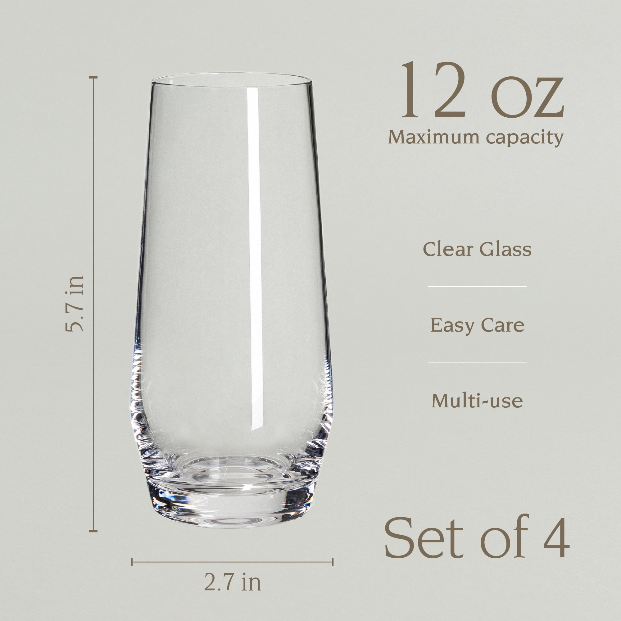 over&back 12oz Traditional Glassware - Set of 4 Classic Stemless Drinking Glasses for Parties, Get-togethers, and More - Mouth-Blown - Wine Cups for Kitchen and Dining Room - Clear