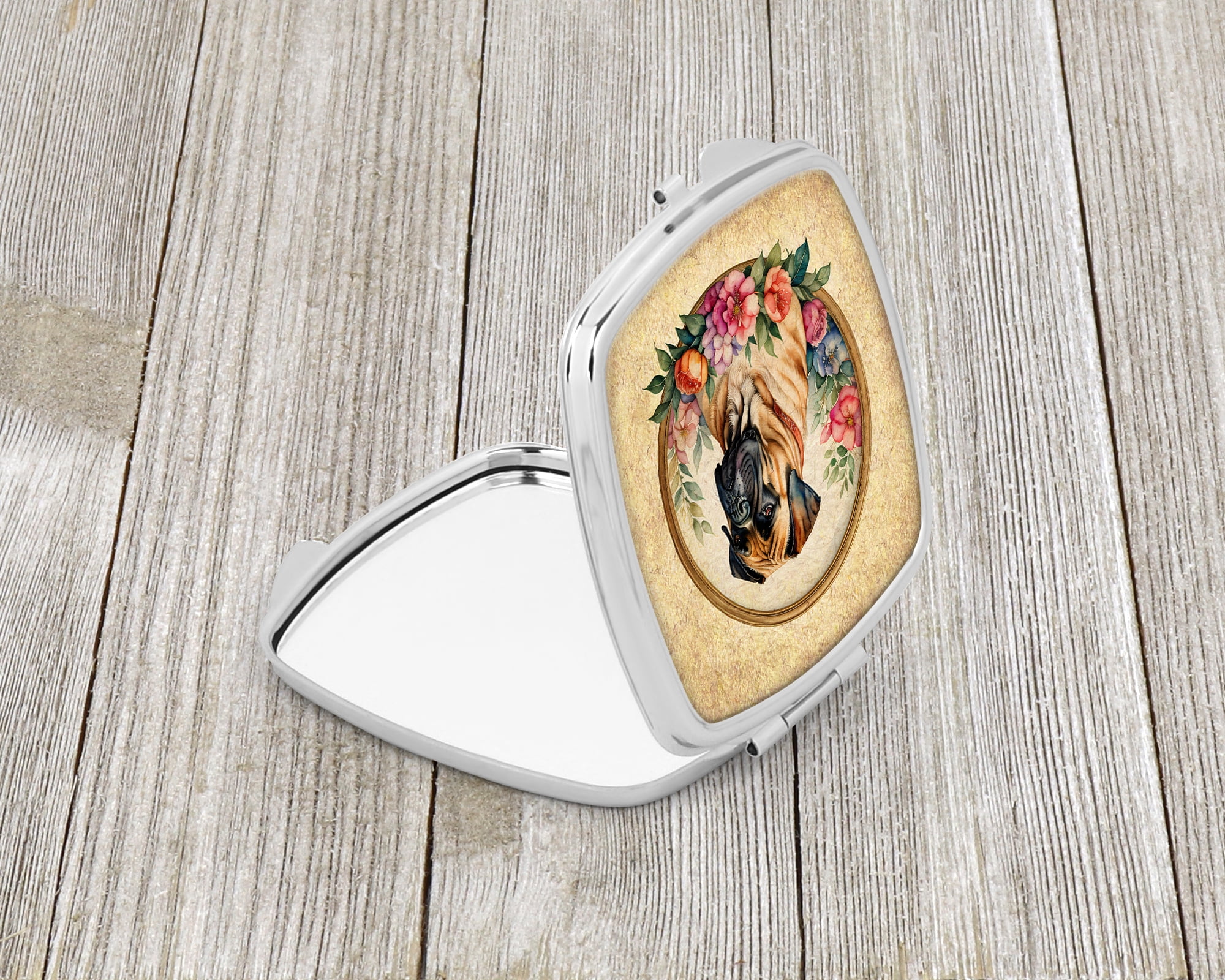 Bullmastiff and Flowers Compact Mirror 2.75 in x 3 in