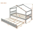 thumbnail image 2 of Harper & Bright Designs Twin Size Wooden House Bed with Trundle, Wood Montessori Daybed Frame with Roof, Gray, 2 of 11