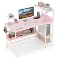 thumbnail image 1 of Costway 48" Computer Desk with Power Outlets, Reversible Office Desk with Storage Shelve Pink, 1 of 10