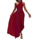 thumbnail image 2 of ICHUANYI Clearance Women's Print Short Sleeve Solid Casuals Comfy Sleeveless Single Shoulder Fold Tunic Slim Mini Dress(Wine, L) ICHUANYI WER2023080904514, 2 of 6