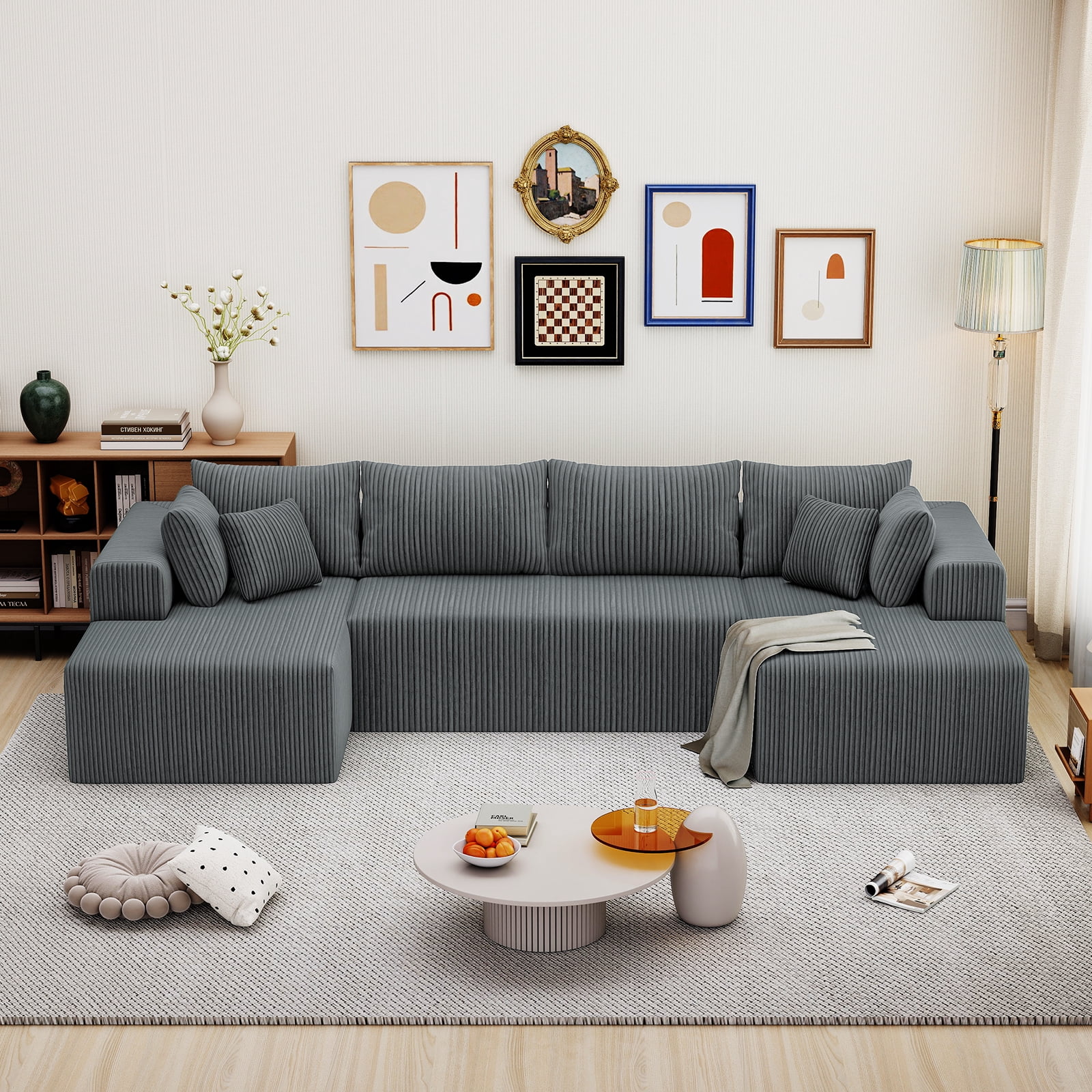 132''Modular Boneless Couches for Living Room, Corduroy Deep Seat Sofa with 2 Chaise Lounges and 1 Loveseat