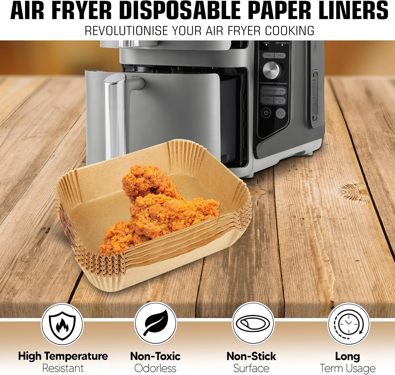 Air Fryer Liners for Ninja DoubleStack SL401 8-10QT: 150pcs Disposable Paper Liners, Compatible with Ninja SL401 and SL201 Double Stack by
