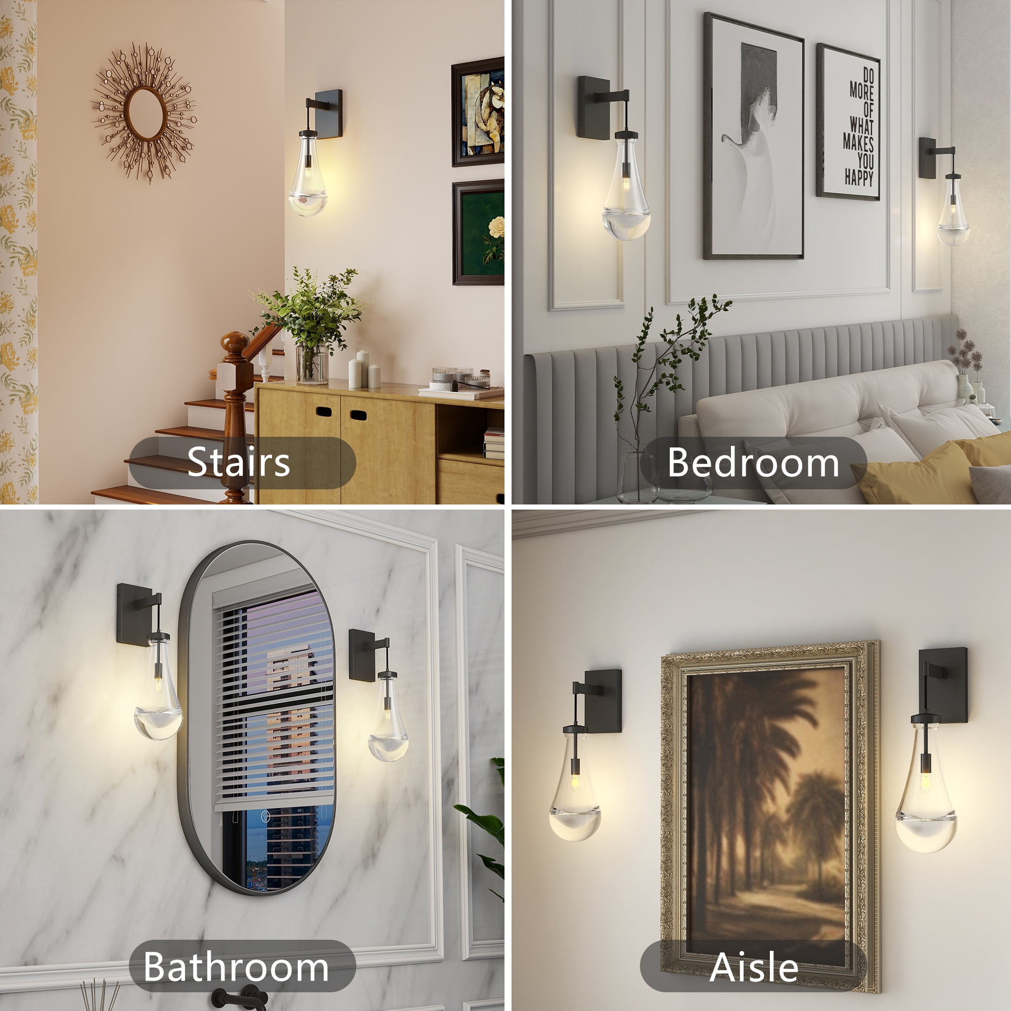 Black Modern Wall Sconces with Clear Glass, Wall Mounted Light Fixture for Living Room, Hallway, Reception Desk, Bathroom - Walmart