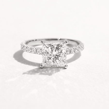 Jewelerix 2 ct Princess Cut Moissanite Ring, White Gold Vermeil Solitaire with Accents Engagement Ring for Women, Gift for Her