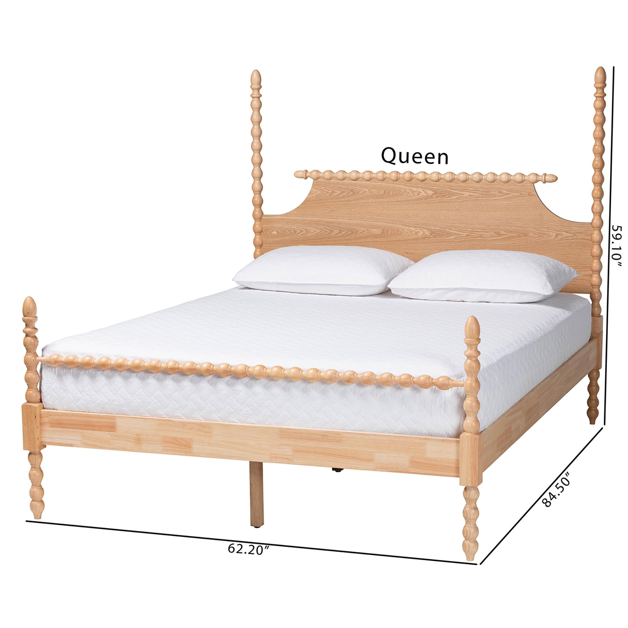 Baxton Studio Bobbin Mid-Century Platform Bed, Queen, Natural Brown