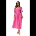 thumbnail image 2 of Vestido Midi Fluido de Corte A con Escote en V Profundo, Corta Abullonada, Cintura Alta Elástica y para Mujer Rosa Roja L, 2 of 9