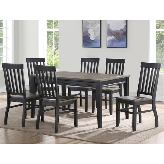 Bowery Hill Farmhouse Noir Two-Tone Ebony and Driftwood 7-Piece Dining Set