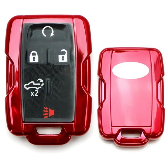 Glossy Red Finish TPU Key Fob Protective Case w/Face Panel, For 2014-up Chevrolet Silverado Colorado, GMC Sierra Canyon 1500 2500 3500 Remote Start Smart Key Fob
