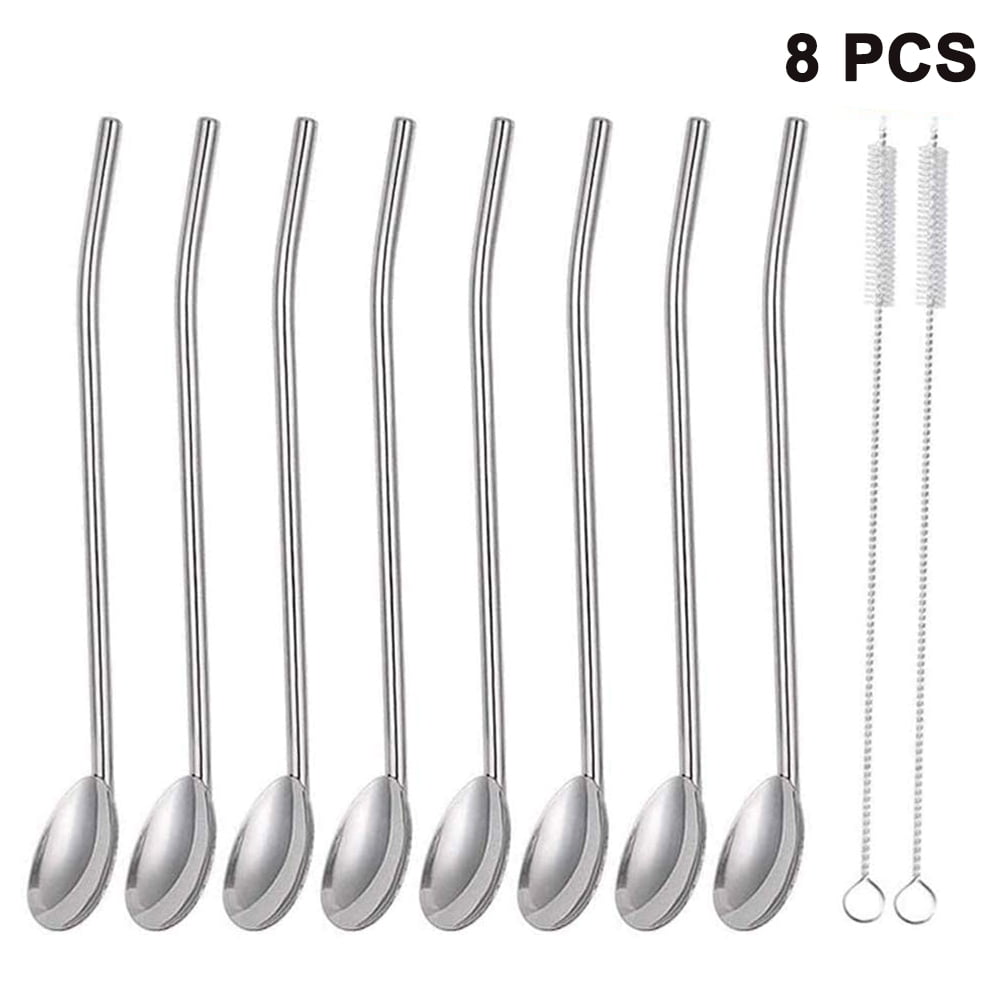 Stainless Steel Reusable Spoon Drink Straw Set Long Spoons/Stirrer