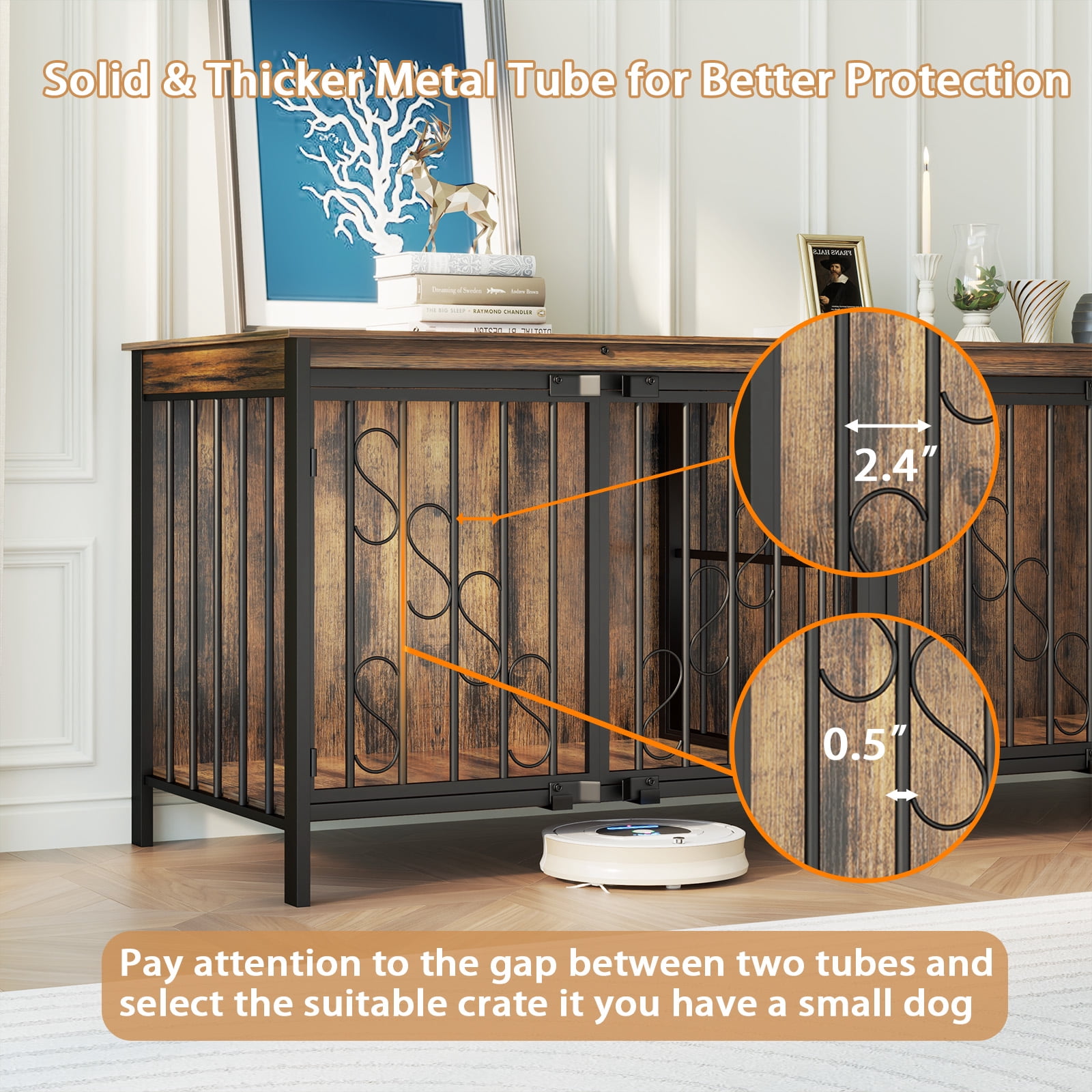 Bel Ark Heavy Duty 2-Door 71" Wood and Metal Furniture Style Crate for Dogs with 2 Dog Crate