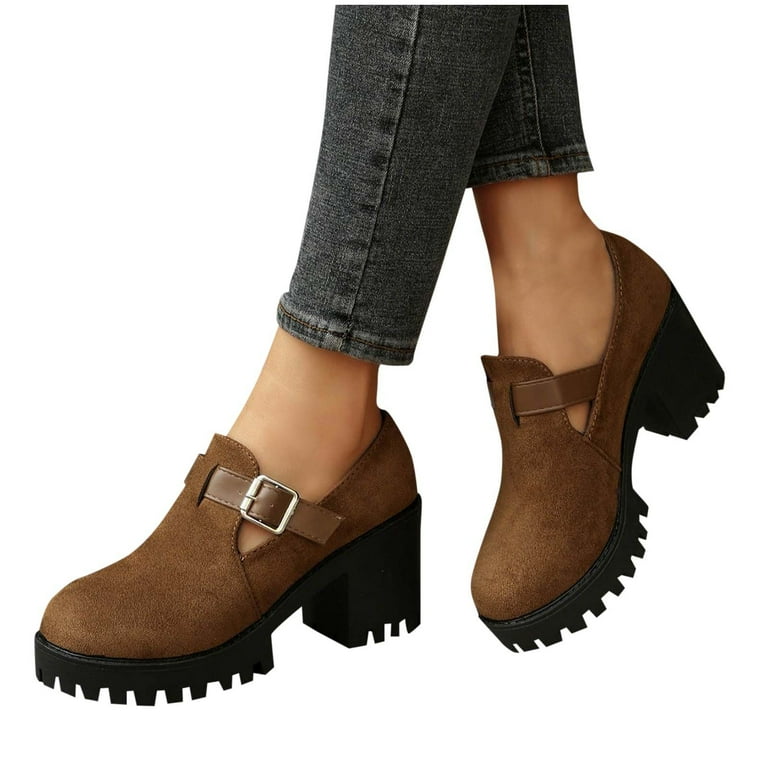 Womens Mid High Block Heels Mary Jane Court Shoes Ladies Comfort