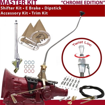 American Shifter TH200 Shifter Kit Chrome 23 in. Swan E Brake Cable Clamp Trim Kit Dipstick for DEF84