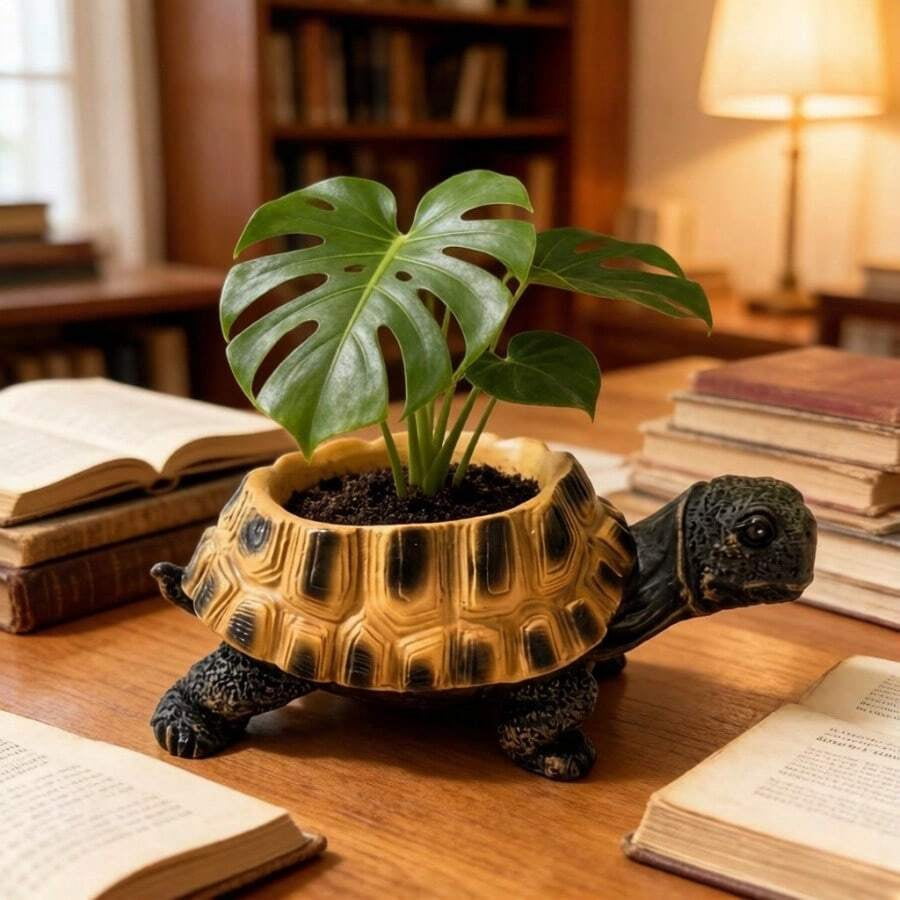 Creative Resin Sea Turtle Planter, Vintage Design Flower Pot, Natural Style Indoor/Outdoor Gardening Decor, Balcony/Patio/Garden Turtle Shaped Durable Planter, Gardening Enthusiasts Plant Pot