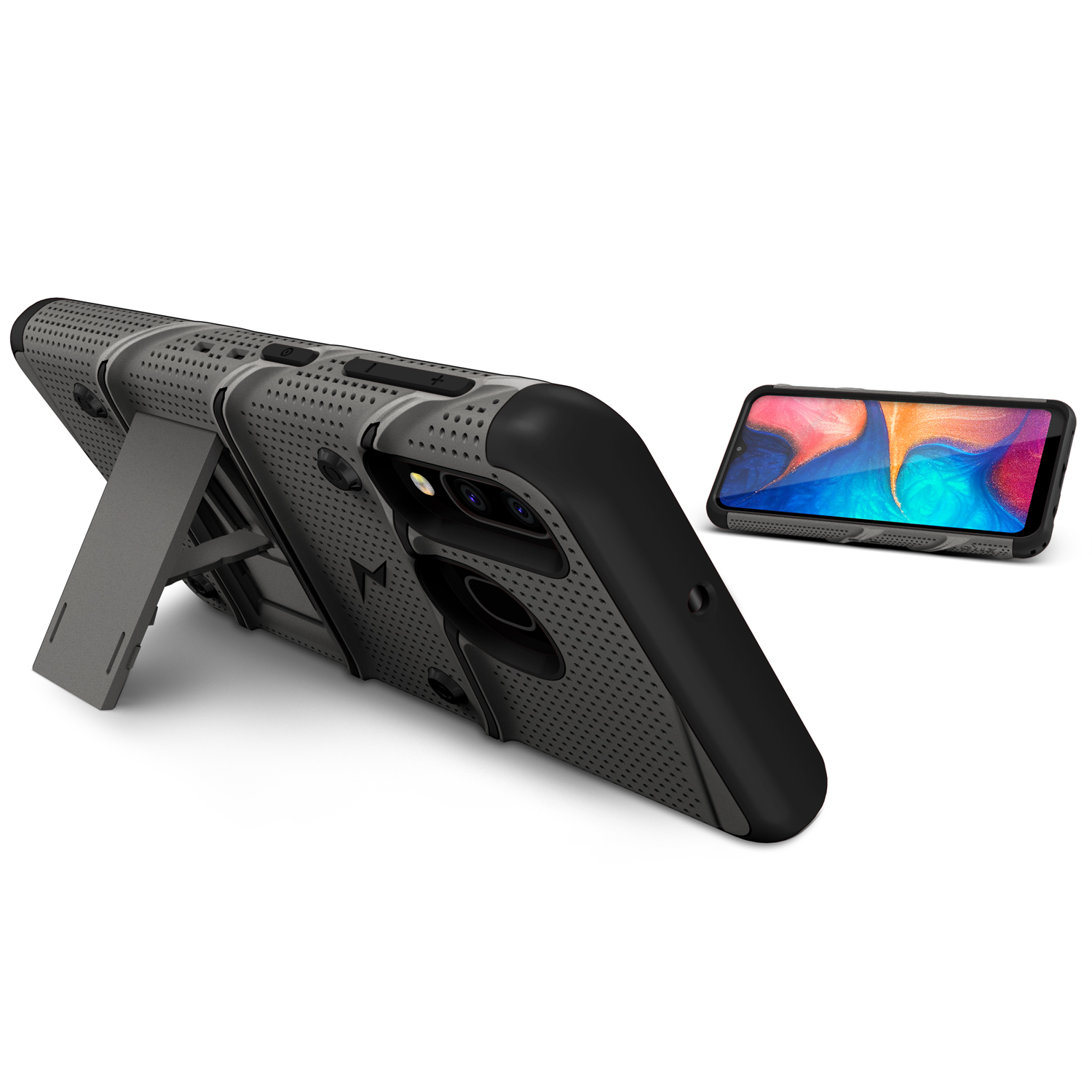 ZIZO BOLT Series for Samsung Galaxy A20 Case | Heavy-duty Military-grade Drop Protection w/ Kickstand Included Belt Clip Holster Tempered Glass Lanyard Galaxy A50 - Metal Gray