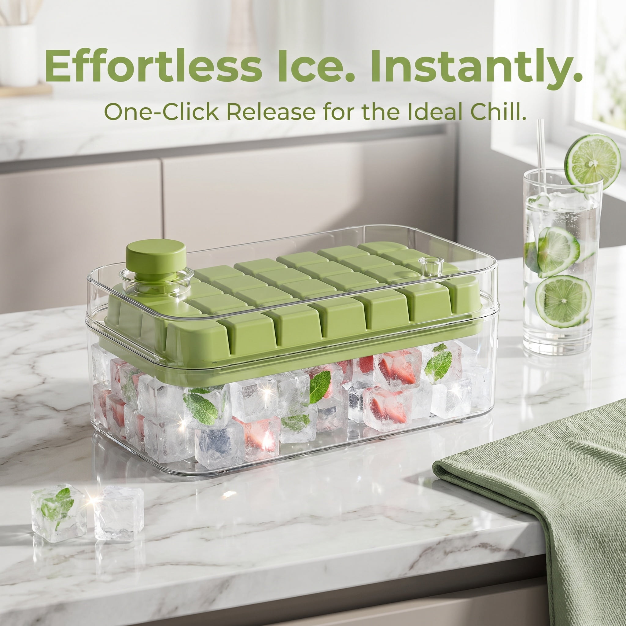 Large Capacity Ice Cube Tray with Easy-Release Design, 18.3x10.8x7.2cm Fast-Freezing Ice Maker Bin for Chilled Cocktails & Refreshing Beverages