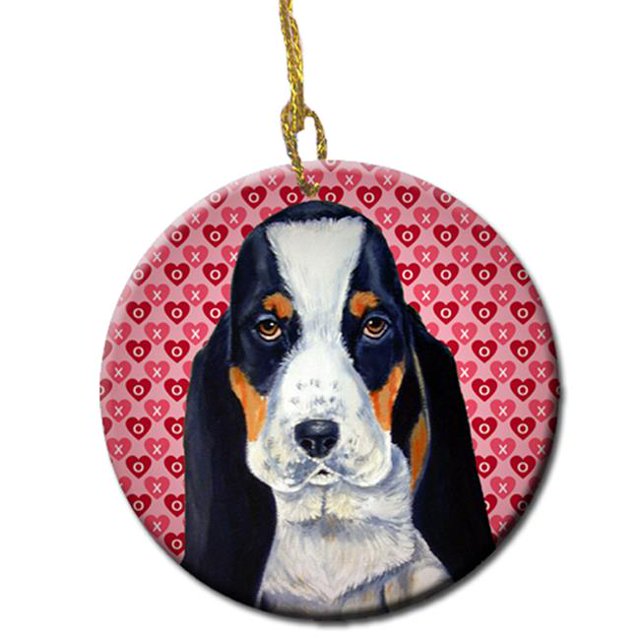 Basset Hound Valentines Love And Hearts Ceramic Ornament