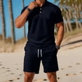 thumbnail image 6 of TaTaai Mens Two Piece Set Mens Solid Color Short Sleeve Shirt with Drawstring Shorts Casual Sports Summer Set Gift, 6 of 6