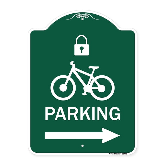 SignMission A-DES-GW-1824-23473 18 x 24 in. Designer Series Sign - Parking with Lock Cycle & Right Arrow Symbol, Green & White