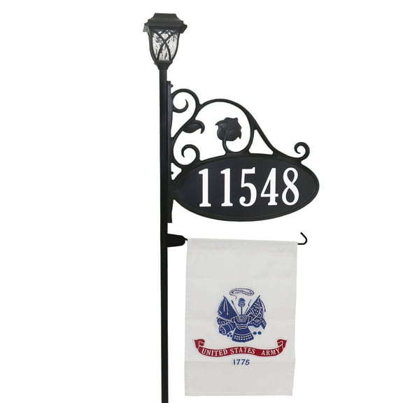 Address America USA Handcrafted, Double-Sided Park Place with Army Flag and Solar Light - 48" Pole