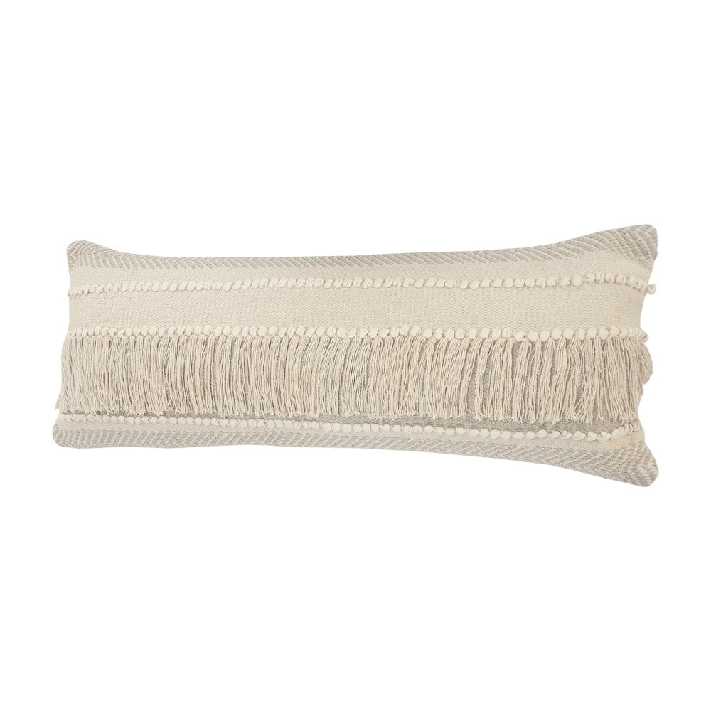 LR Home Ox Bay Hand-Woven Tan/Cream Stripe All-Natural Cotton Pillow Cover