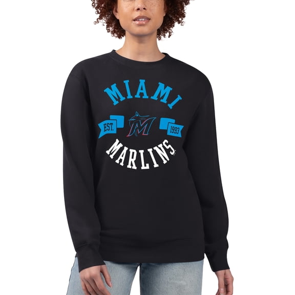 Women's G-III 4Her by Carl Banks Black Miami Marlins Team Logo Fleece Pullover Sweatshirt