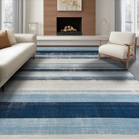 ODIKA 8'x10' Washable Area Rug Non-Shedding, Easy Care, Striped Farmhouse Bands Distressed Colorblock Border Vintage for King Size Bedroom Under Bed, Master Suite