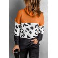 thumbnail image 1 of Women's Orange Turtleneck Splicing Chunky Knit Pullover Sweater, 1 of 19