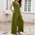 thumbnail image 5 of Riforla Women's 2024 Summer Cap Sleeve Jumpsuits Deep V Neck Button Wide Leg Pants Rompers Summer Jumpsuits Green XXL, 5 of 9