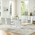 thumbnail image 4 of 63" Rectangular Glass Dining Table, Clear Tempered Glass Top and Glossy White Double O-Shaped Base, Modern Style for Kitchen, Living Room, Conference Room, 4 of 6
