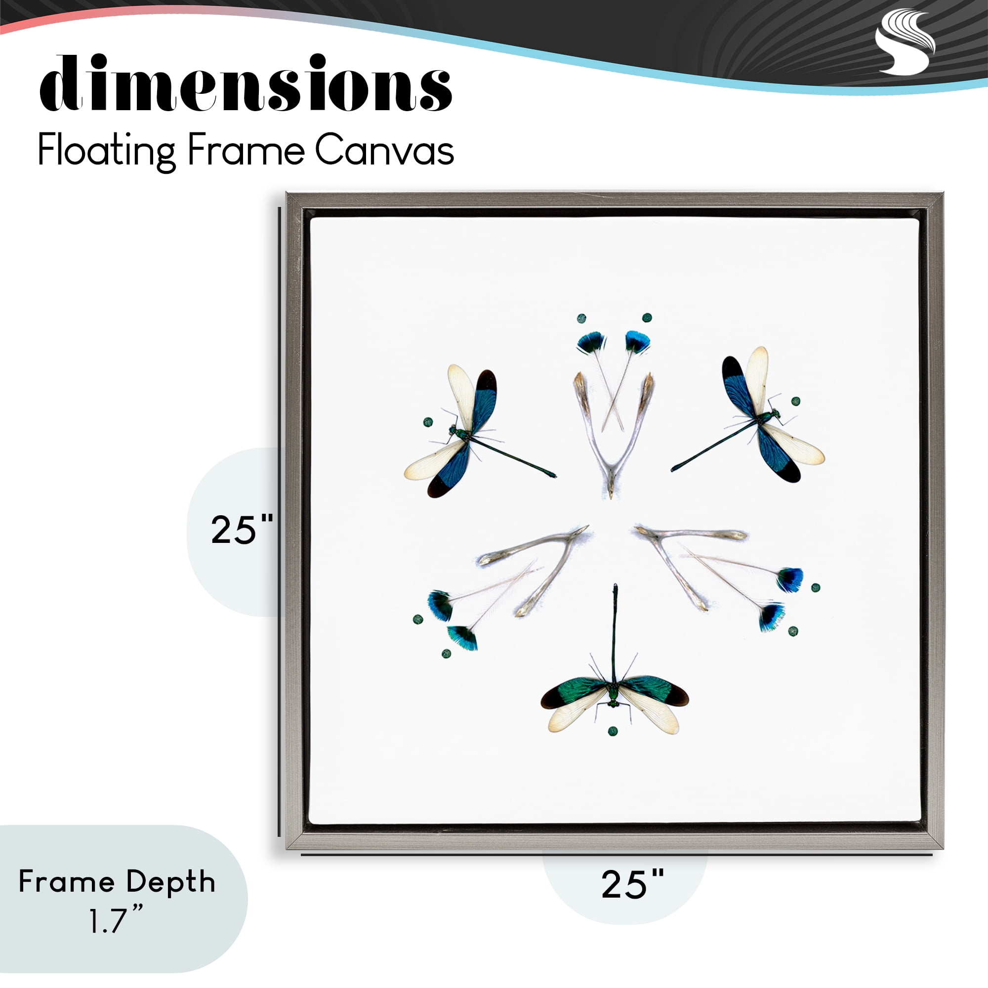 Stupell Industries Simple Dragonfly Symmetry Gray Framed Floater Canvas Wall Art, design by Beth Adoette
