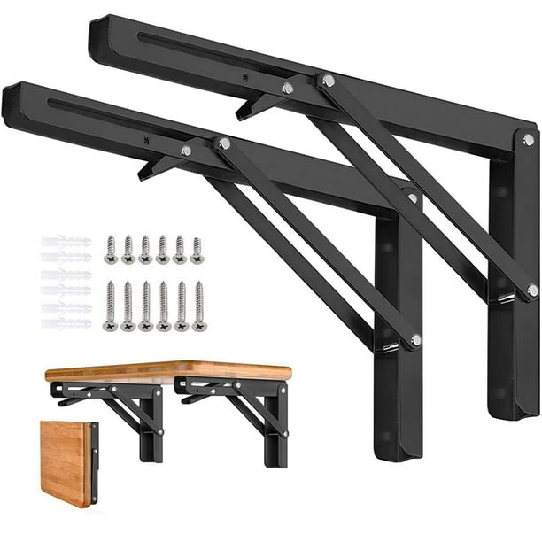 Judas Priest Invincible Shield Soportes De Estante Plegables De 18 Pulgadas De Alta Resistencia, Carga Máxima: 410 Lb - Soporte De Estante Plegable De Acero Inoxidable, Soporte De Mesa Plegable Montado En