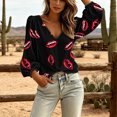 thumbnail image 4 of Lnmiateer Print V Neck Long Sleeve Tunic for Women Loose Fit Breathable Casual Trendy Streetwear Fashion Daily Blouse, 4 of 6