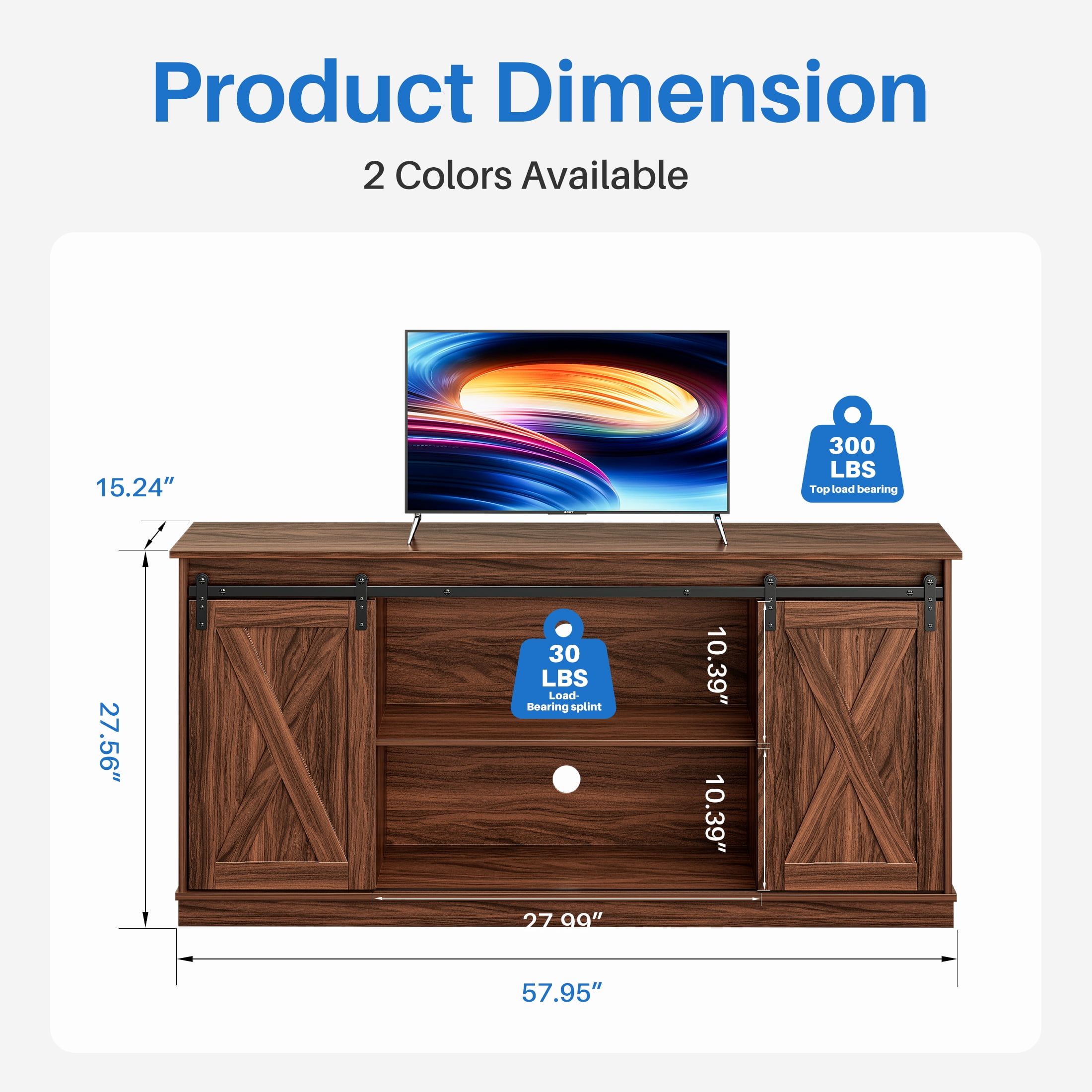 EDX TV Stand for 65" TV, Modern Entertainment Center for Living Room, TV Console Table with Storage Cabnets and Sliding Barn Doors, Rustic Brown