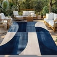 thumbnail image 3 of Fsddascl Navy Blue Boho Outdoor Rug for Patio/Deck/Porch, Non-Slip Large Area Rug 4 x 6 Ft, Geometric Stripe Abstract Art Indoor Outdoor Rugs Washable Area Rugs, Reversible Camping Rug Carpet Runner, 3 of 5