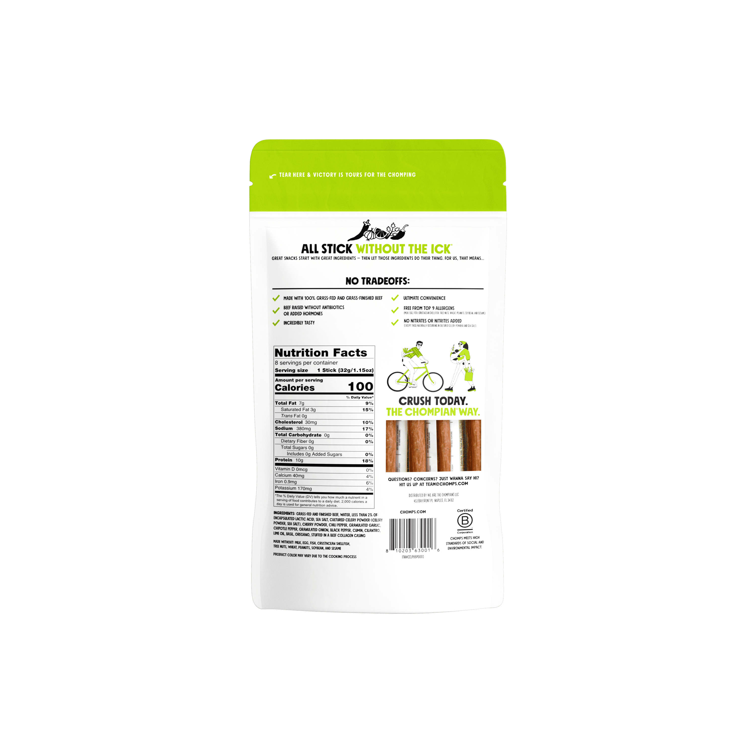Chomps Grass-Fed And Finished Chili Lime Beef Snack Sticks (8 Count)