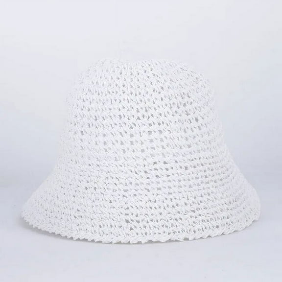 SikaFu Women Straw Summer Sun Hat Woven Bucket Hat Fishing Hat Beach Hat Foldable Cap Solid Color Straw Beach Hat Gorros Para Mujer
