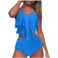 thumbnail image 2 of BLTIBY Tankini Swimsuits for Women Two Piece Bathing Suits Ladies Ruffle Solid Color Tank Top with Shorts Strappy Back Sets Swimdress Swimsuit Blue M, 2 of 5