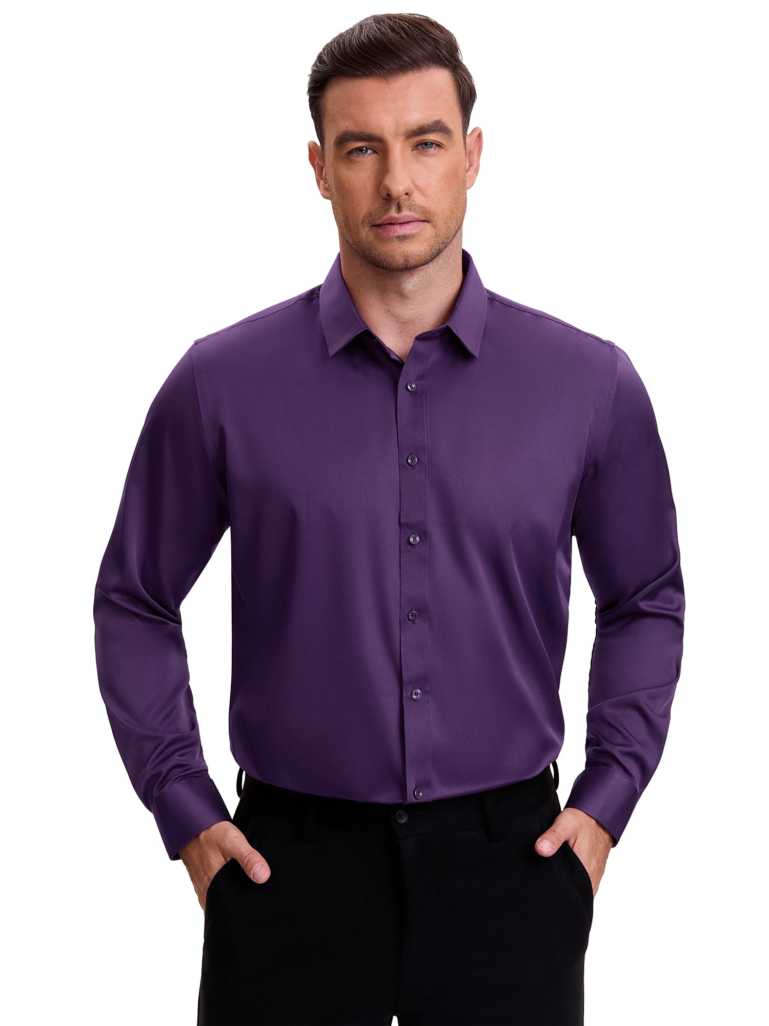 DARING DIVA Men's Point Collar Long Sleeve Button Down Formal Shirts XL Dark Purple