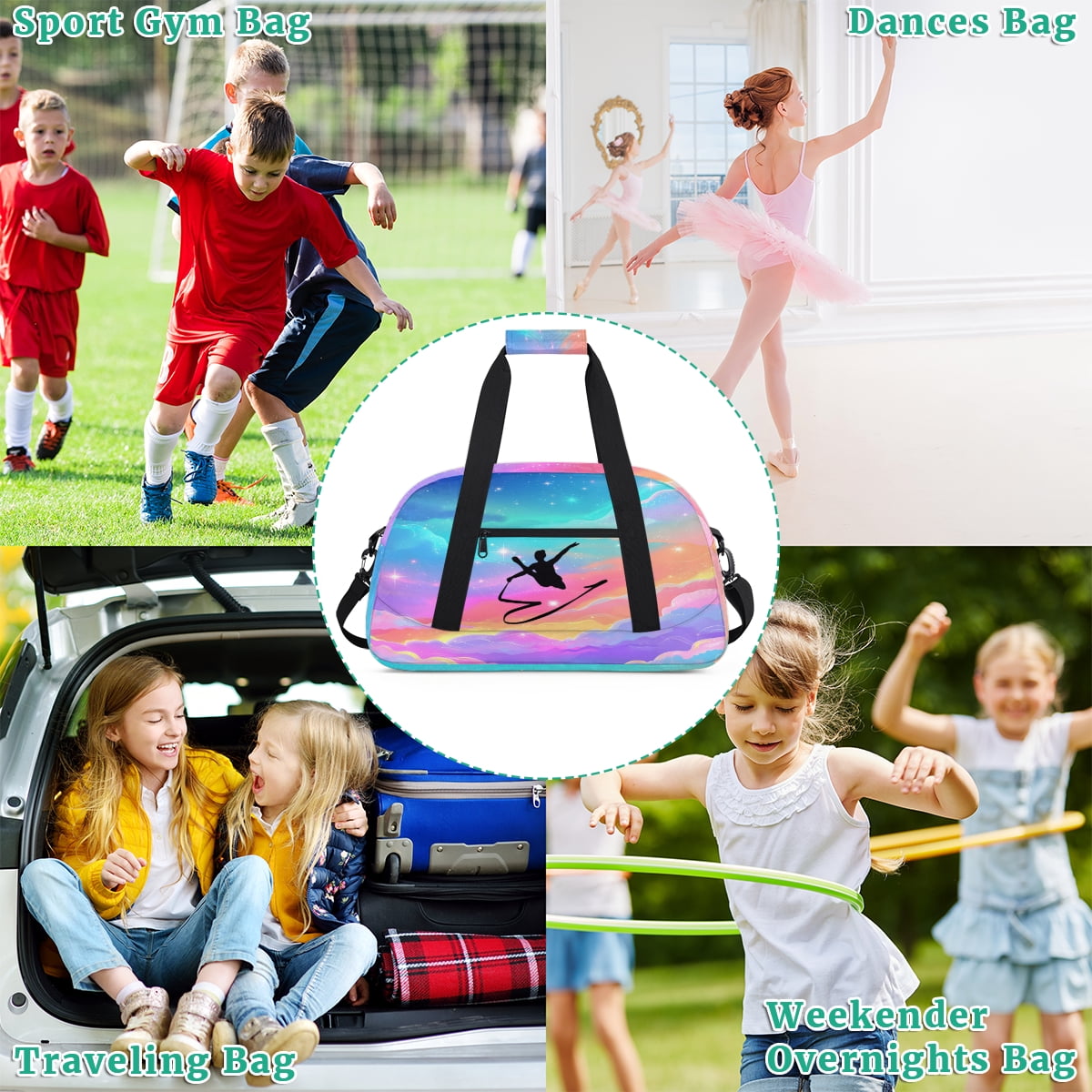 Qzjjjmy Dance Gymnastics Bag for Girls Duffle Bag Dance Travel and Gymnastics Tote Bag for Kids