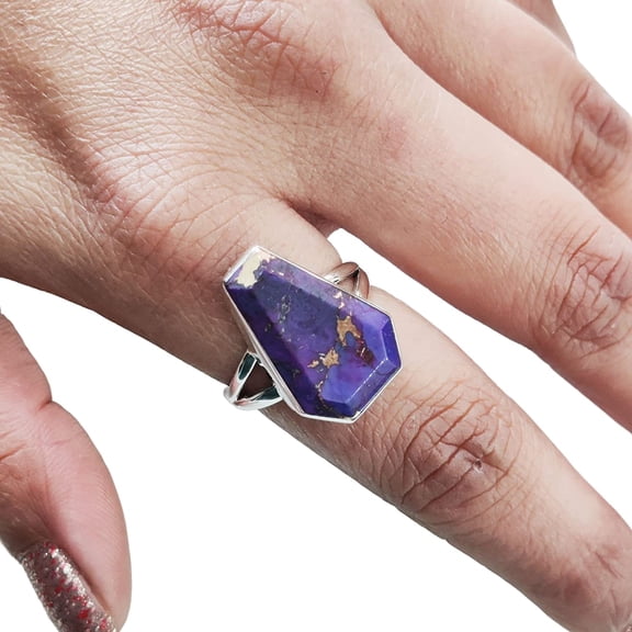 Purple Copper Turquoise Ring, Natural Turquoise Ring, December Birthstone, Womens Ring, Coffin Ring, 925 Sterling Silver, Christmas, Handmade, Statement Jewelry, Coffin Shape Gemstone Ring