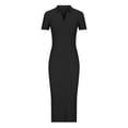 thumbnail image 4 of Wycnly Dresses for Women 2025 Fall Comfort Knitted Ribbed Club Party Sexy Bodycon Slit Dresses Solid Short Sleeve V-Neck Long Formal Dresses for Women Black s, 4 of 6