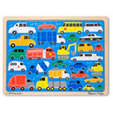 Melissa & Doug Beep Beep Cars and Trucks Wooden Jigsaw Puzzle With Storage Tray (24 pcs)